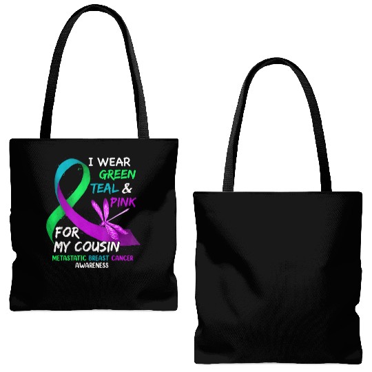 I Wear Green Teal Pink For My Cousin Metastatic Tote Bags (AOP)