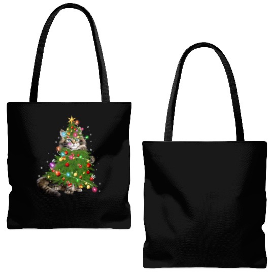 Cat Maine Christmas Tree Holiday Cat Lovers Xmas Tote Bags (AOP)