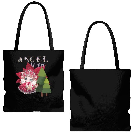 Winter Angel Christmas Tree Poinsettia Tote Bags (AOP)