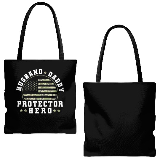 Husband Daddy Protector Hero US Army Veteran Tote Bags (AOP)