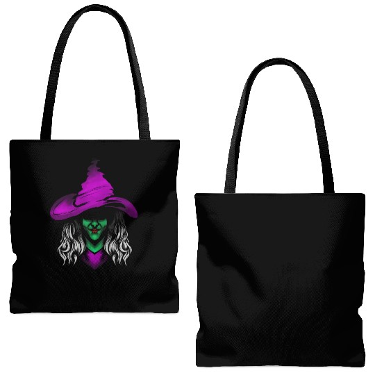 Evil Witch With Green Skin And Purple Hat For Tote Bags (AOP)
