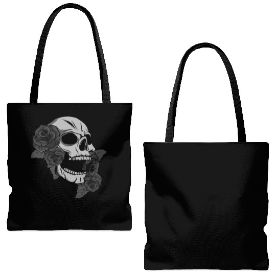 Black Skull Roses Aesthetic Goth Gothic Tote Bags (AOP)