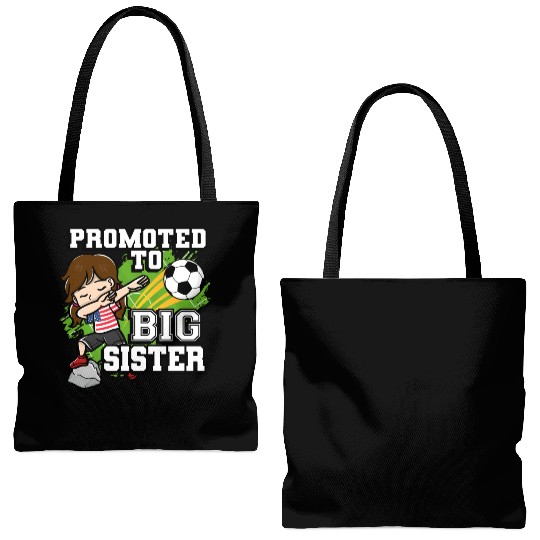 Promoted To Big Sister Soccer Player American Flag Tote Bags (AOP)