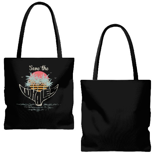 Save The Whales Retro Orca Killer Whale Tote Bags (AOP)