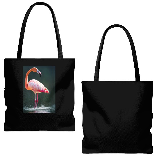 Flamingo in a lake with water splashes Tote Bags (AOP)
