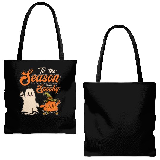 Cute Spooky Pumpkin Ghost Halloween Season Tote Bags (AOP)