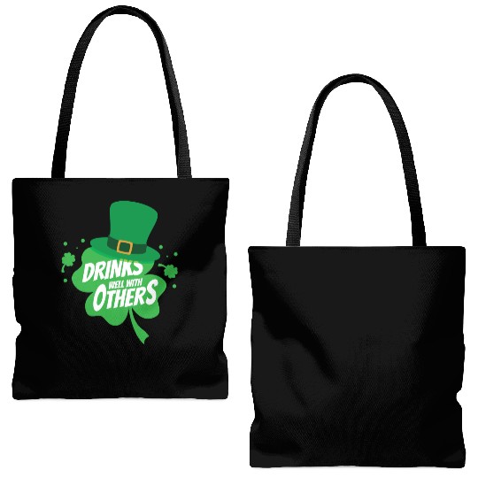 Drinks Well With Others Funny Sarcastic Clover Tote Bags (AOP)