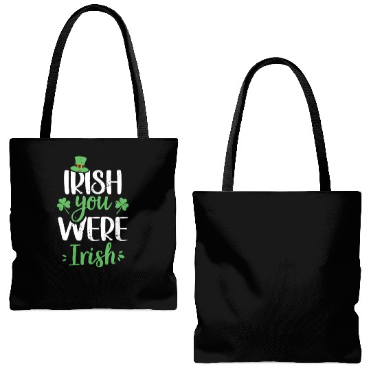 Irish You Were Irish Green Cloverleaf Tote Bags (AOP)