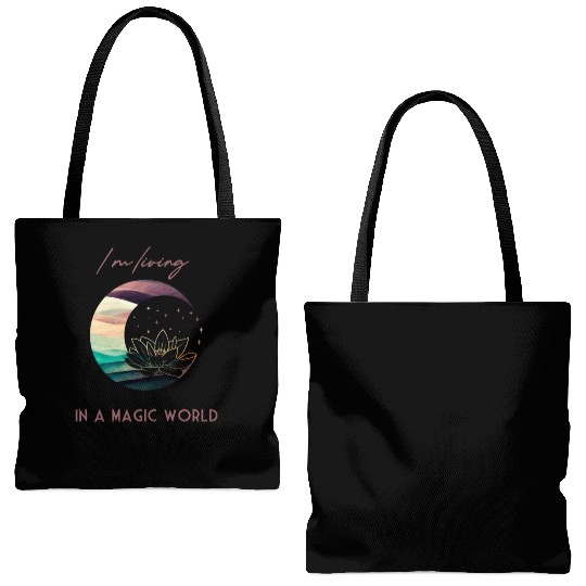 Magic Spiritual Desert Moon Water Lily Tote Bags (AOP)