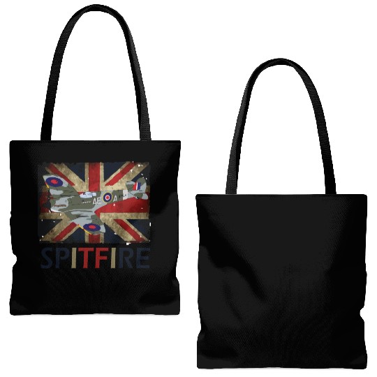 Spitfire WW2 Fighter Aircraft Airplane Union Jack Tote Bags (AOP)