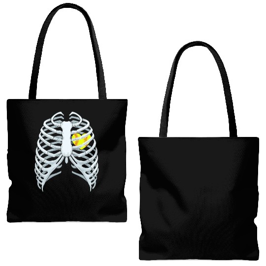 Funny Softbal Heart Skeleton Rib Cage Halloween Tote Bags (AOP)