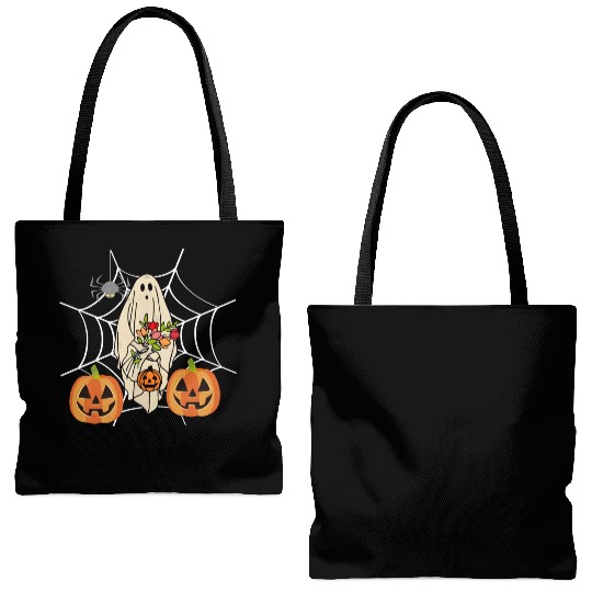 Halloween Costume Floral Ghost Pumpkin SpiderWeb Tote Bags (AOP)