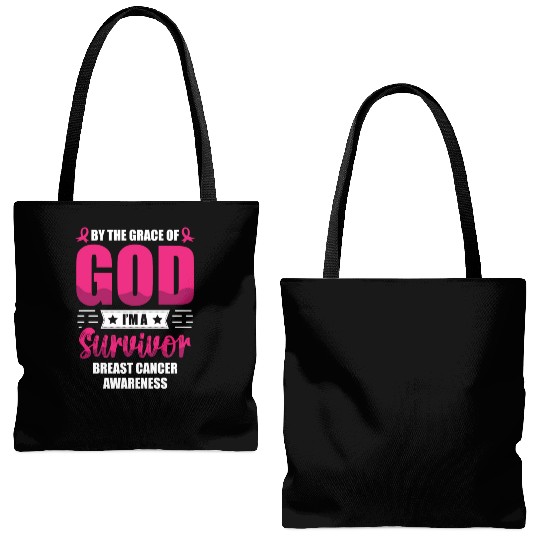 By The Grace Of God I'm A Breast Cancer Survivor Tote Bags (AOP)