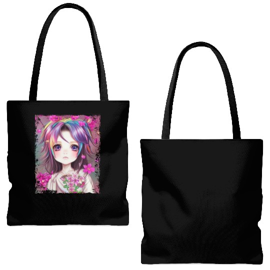 Anime Kawaii Chibi Girl Flowers Blossoms Gift Tote Bags (AOP)