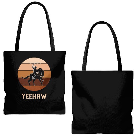 Yeehaw Cowboy Western Desert Cowgirl Horseback Tote Bags (AOP)