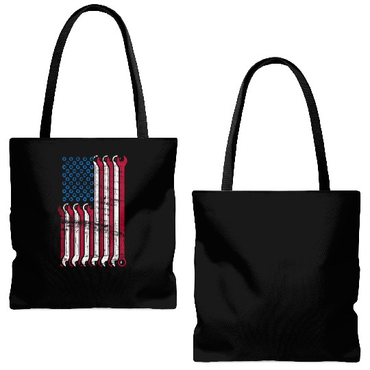 American Flag Mechanic Combination Wrenches Tote Bags (AOP)