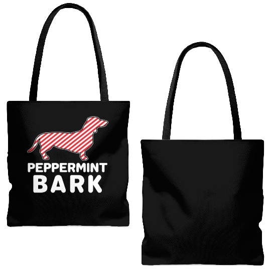 Christmas Dog Peppermint Bark Dachshund Funny Tote Bags (AOP)