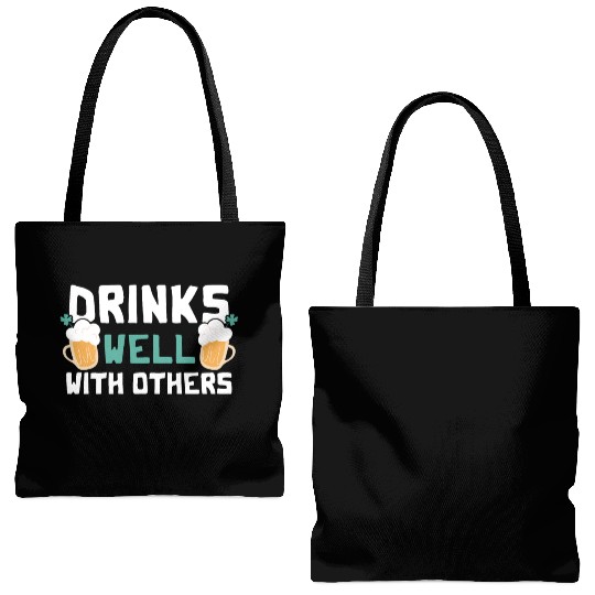 Drinks Well With Others Funny Beer St. Patrick's Tote Bags (AOP)