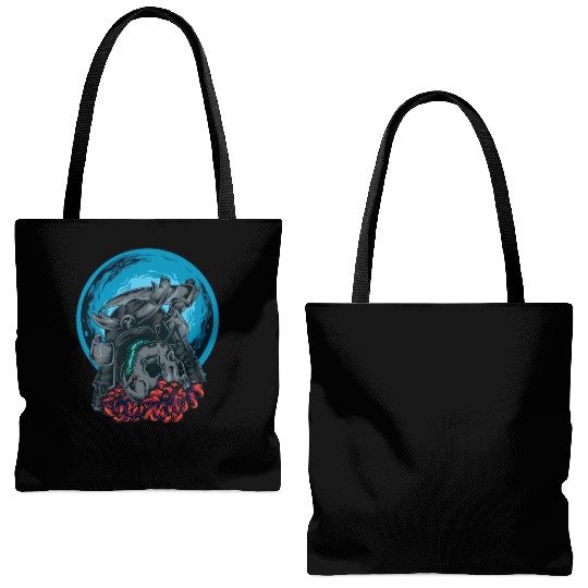 Death Skull Samurai Warrior Arrow Bug Moon Flowers Tote Bags (AOP)