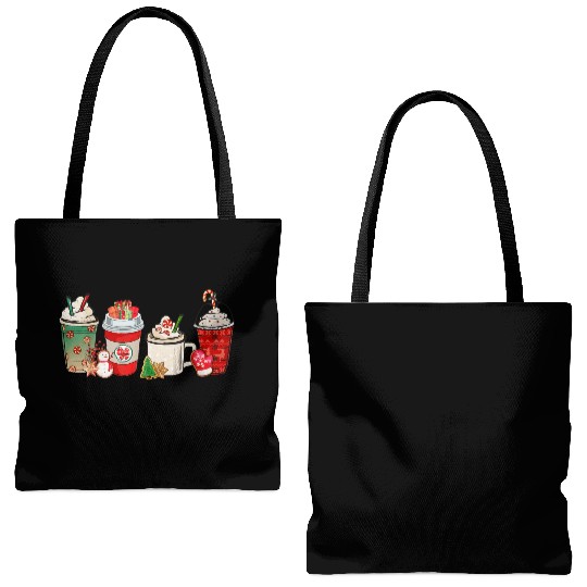 Merry Christmas Coffee Snowman Latte Peppermint Tote Bags (AOP)