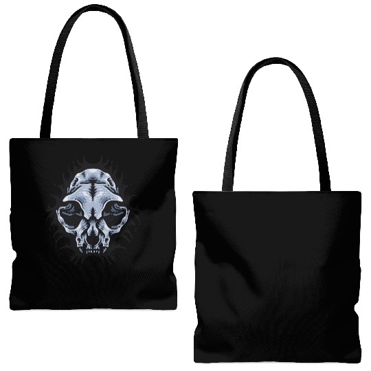 Cat Skull Bursting out gray scale oddities Tote Bags (AOP)