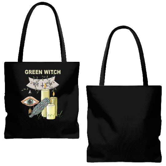 Retro Green Witch World Halloween Tote Bags (AOP)