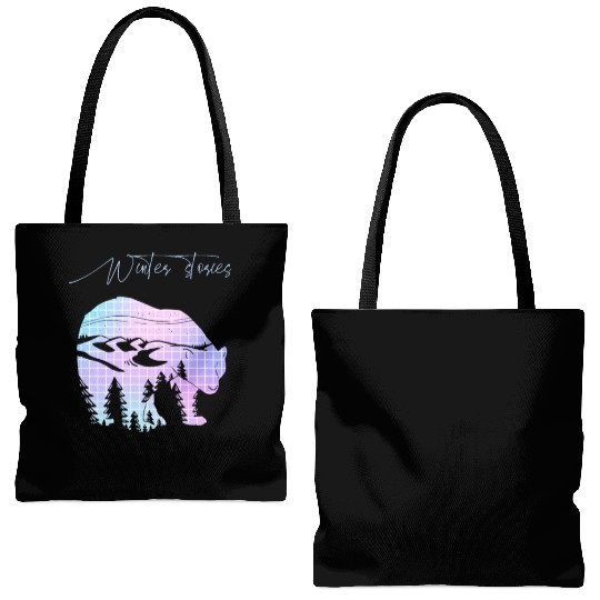 Winter stories Bear Trees Pastel Rainbow Tote Bags (AOP)