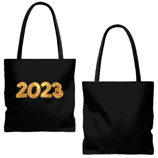 happy new year 2023 gold text with transparent Tote Bags (AOP)
