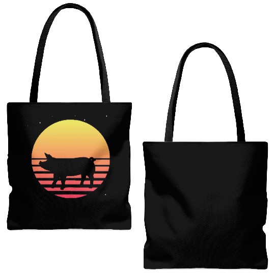 Farm Animal Lover Farmer Gift Retro Vaporwave Pig Tote Bags (AOP)