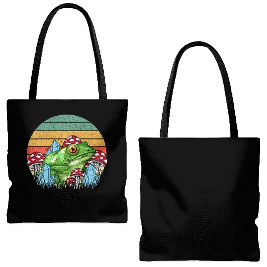 Retro Realistic Toad Frog Mushrooms Tote Bags (AOP)