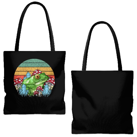 Retro Realistic Toad Frog Mushrooms Tote Bags (AOP)