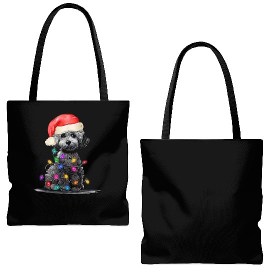 Poodle Dog Santa Hat Merry Christmas Tree Lights Tote Bags (AOP)