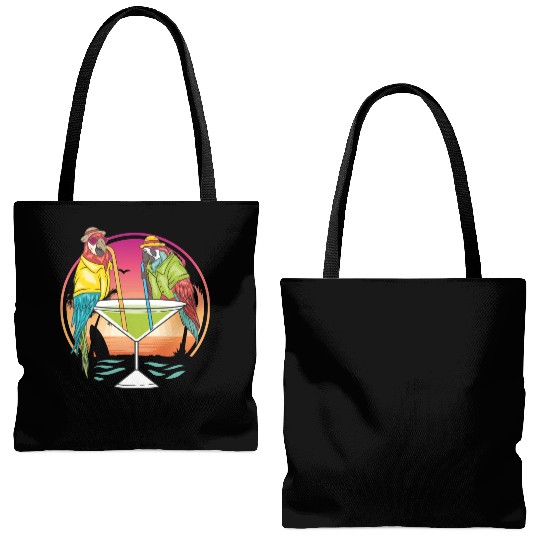 Parrots Drinking Margarita Hawaiian Birds Gift Tote Bags (AOP)