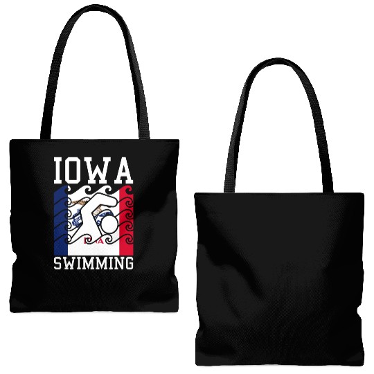 Iowa Flag Swimming Team Swim Swimmer US State Tote Bags (AOP)