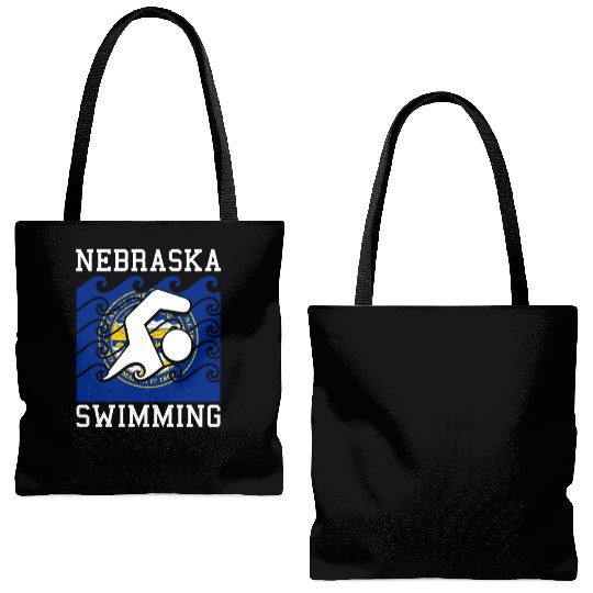 Nebraska Flag Swimming Team Swim Swimmer US State Tote Bags (AOP)
