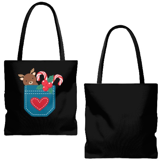 Christmas moose peppermint pocket Tote Bags (AOP)