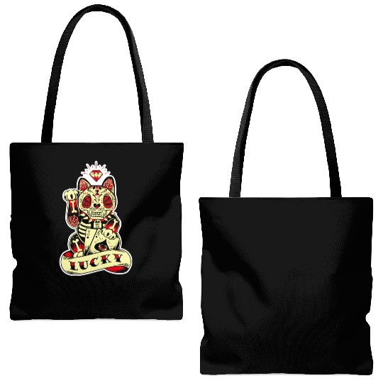 lucky cat Skull Candy Tote Bags (AOP)