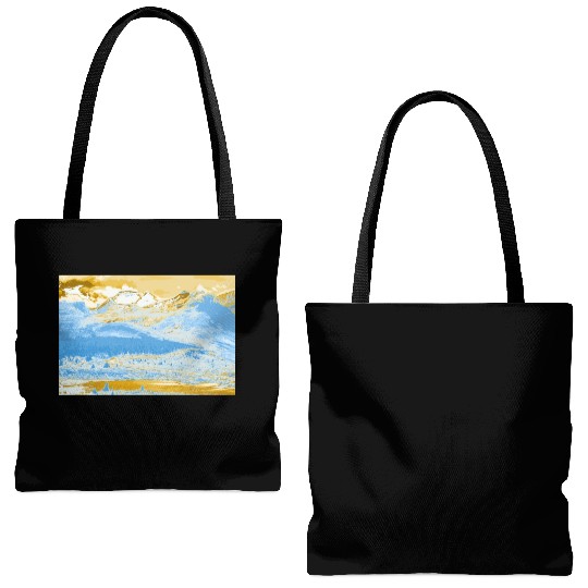 Golden Blue Mountain Lake Tote Bags (AOP)
