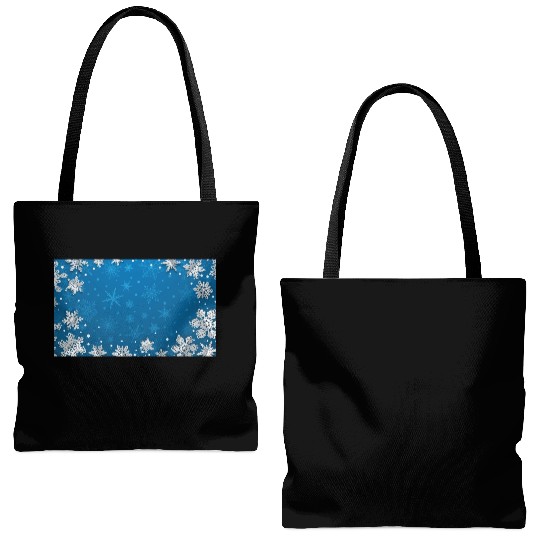 Winter Snowflakes Navy Blue Pattern Tote Bags (AOP)