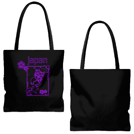 Japan Neon lucky Cat Tote Bags (AOP)