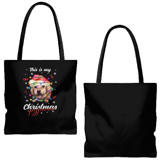 Winter Christmas Pyjama Golden Retriever Tote Bags (AOP)