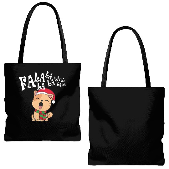 Cute Christmas Cat Singing Fa la la la Song Tote Bags (AOP)