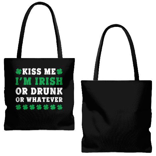 Irish Kiss Me Im Irish Drunk Or W Ever St Patricks Tote Bags (AOP)