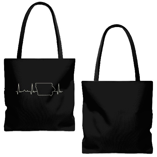 Iowa State USA. Heart. Love. EKG. Pulse. Beat. Tote Bags (AOP)