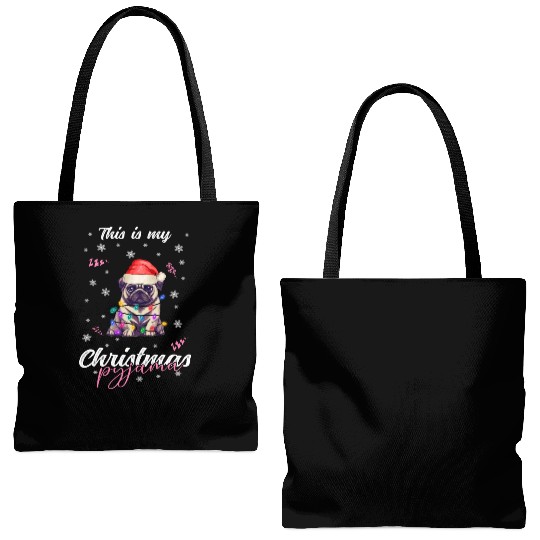 Winter Christmas Pyjama Pug Tote Bags (AOP)