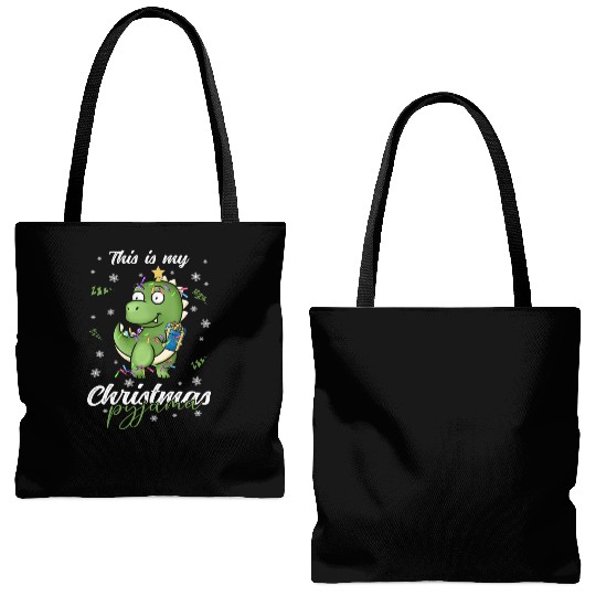 Winter Christmas Pyjama Dinosaur Trex Tote Bags (AOP)