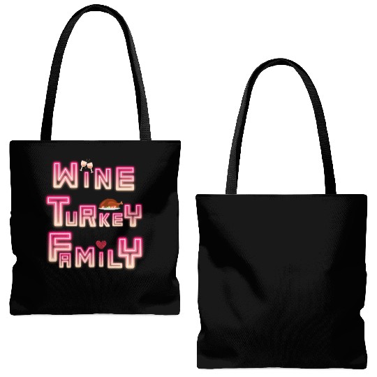 Wine Turkey Family Thanksgiving, WTF Thanksgiving Tote Bags (AOP)