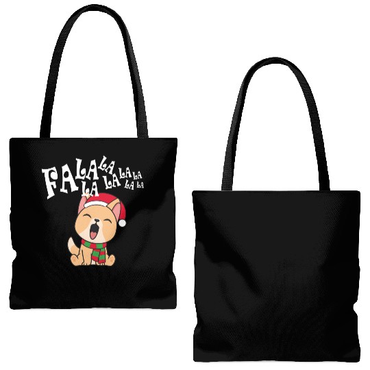 Cute Christmas Dog Singing Fa la la la Song Tote Bags (AOP)
