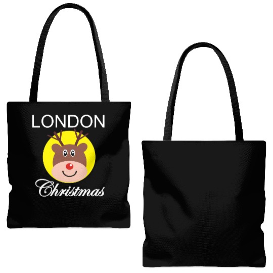 London Christmas Rudolf Face Tote Bags (AOP)