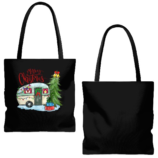 Merry Christmas Happy Camper Funny Camping Life Tote Bags (AOP)
